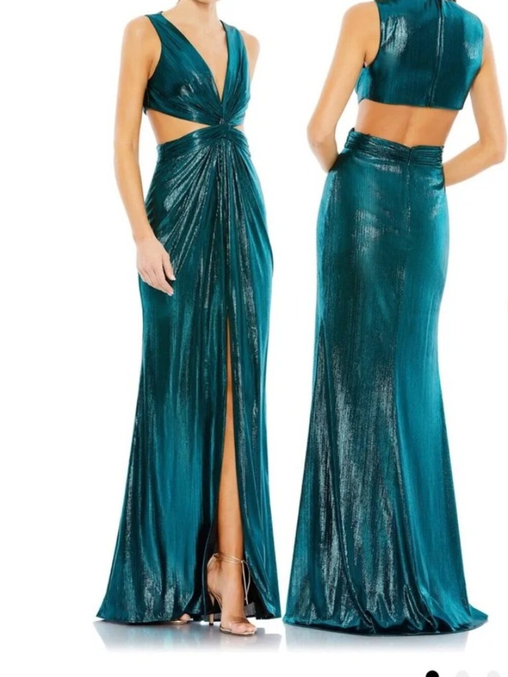 Ieena for Mac Duggal *NEW* Teal Metallic Cut Out Gown